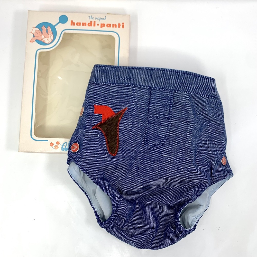 Vintage Alexis Handi - Panti Baby Boys Denim Blue Cowboy Diaper Cover with Box